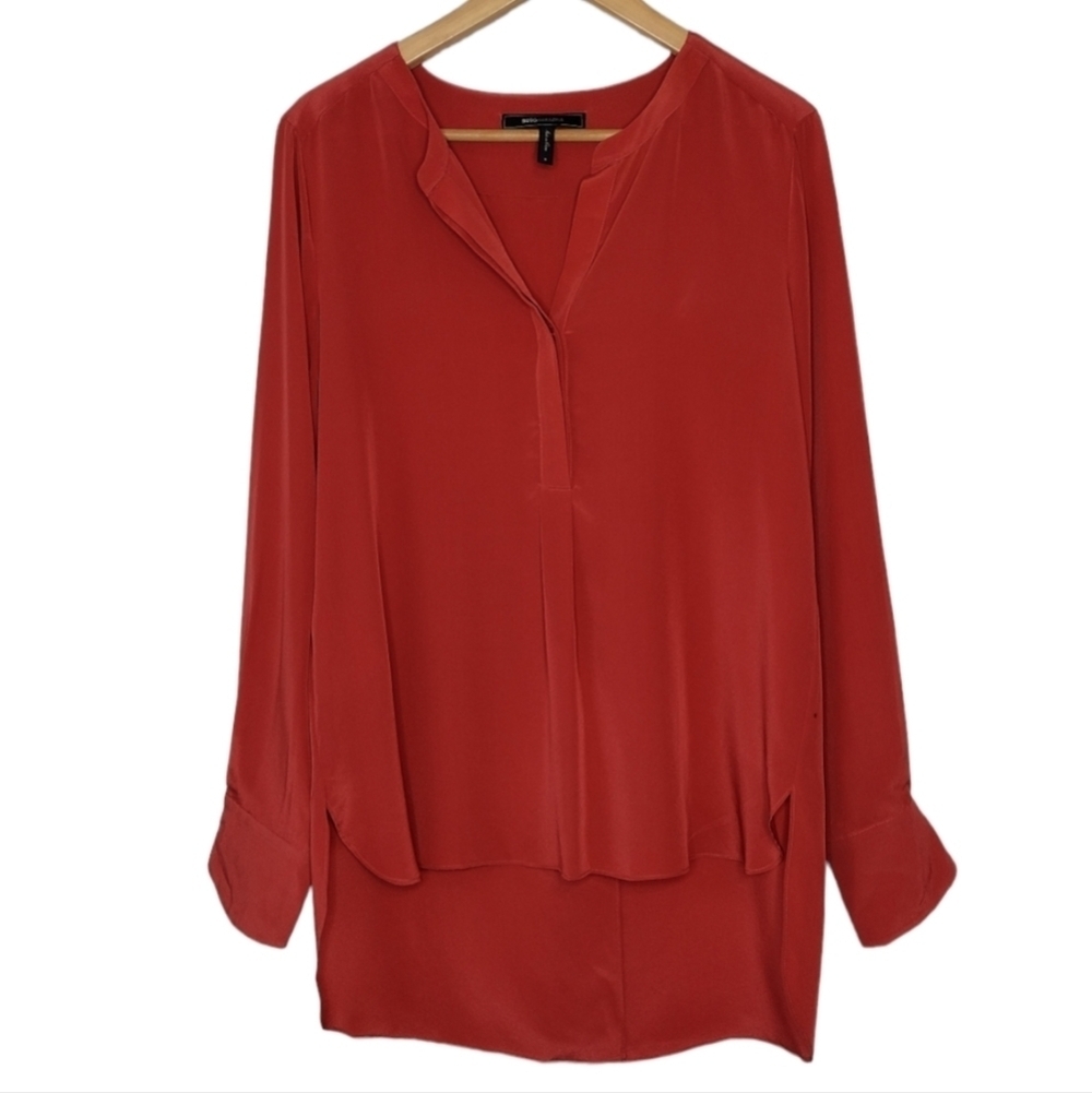 BCBGMaxAzria Bridgete French Clay Women's Silk Long Sleeve Blouse Top